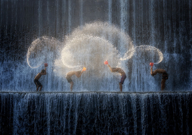 Children playing with water